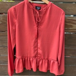 Ana Long Sleeve Orange Peplum Blouse - XS